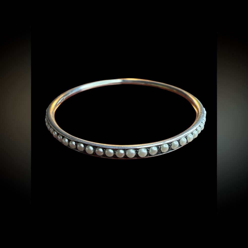 Sterling Silver Bangle Bracelet Unknown White Sto… - image 3